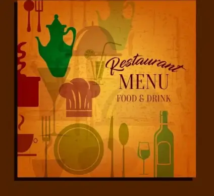 restaurant cover template kitchenware icons classical flat design