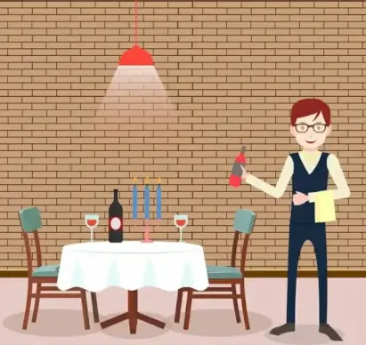 restaurant drawing waiter icon colored cartoon design