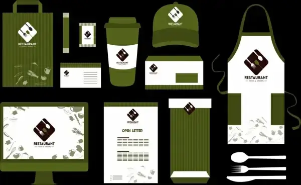 restaurant identity sets dark green white decor