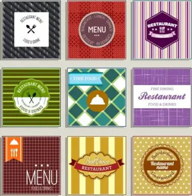 restaurant label sets colorful classical flat shapes
