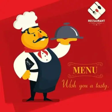 restaurant menu cover template male cook cartoon character