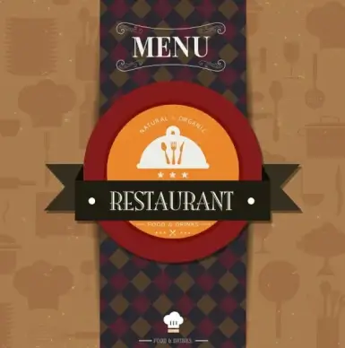 restaurant menu cover template ribbon circle checkered decor
