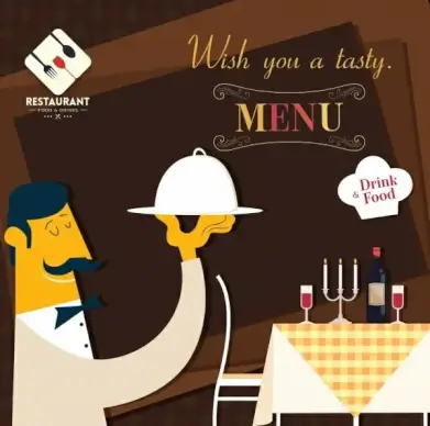 restaurant menu cover template waiter table icons decor