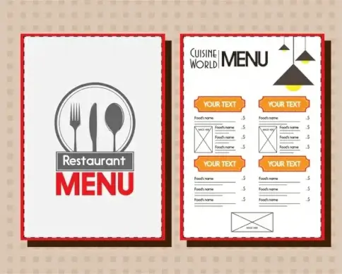 restaurant menu design emblem icons on white background