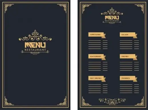 restaurant menu design royal style on dark background