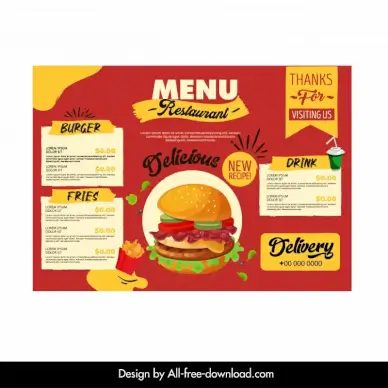 restaurant menu  template  classic burger sketch