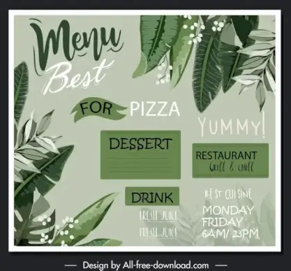 restaurant menu template classical handdrawn leaves decor