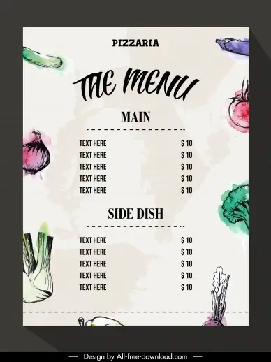 restaurant menu template classical vegetables ingredients