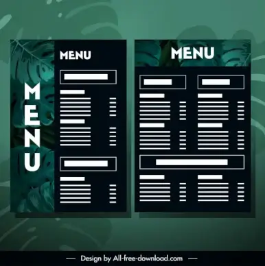 restaurant menu template dark green leaves decor