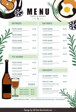 restaurant menu template elegant bright flat decor