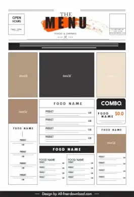restaurant menu template elegant flat grunge geometric layout