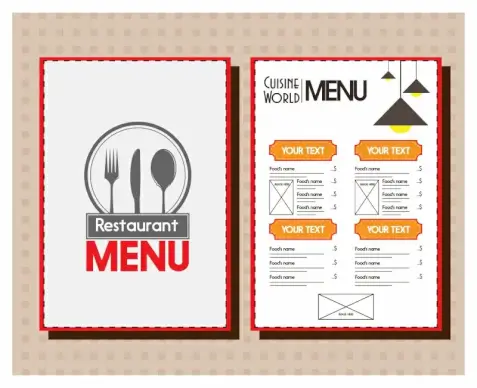 restaurant menu template flat classic design fork knife spoon isolation sketch