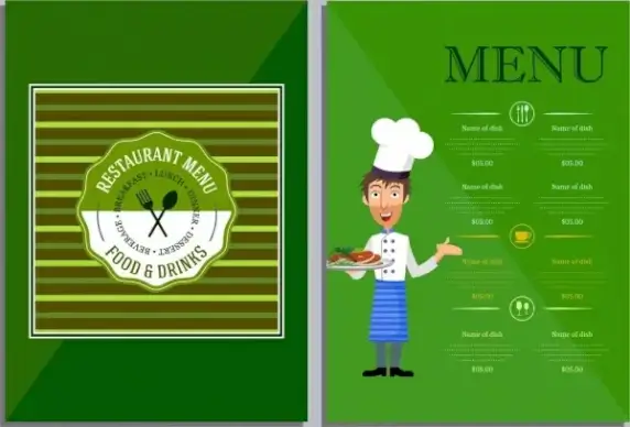 restaurant menu template green decor cook icon