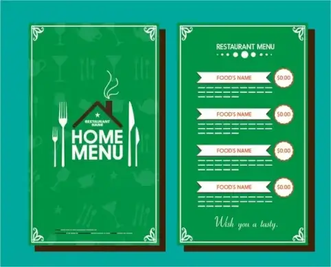 restaurant menu template vignette design on green background