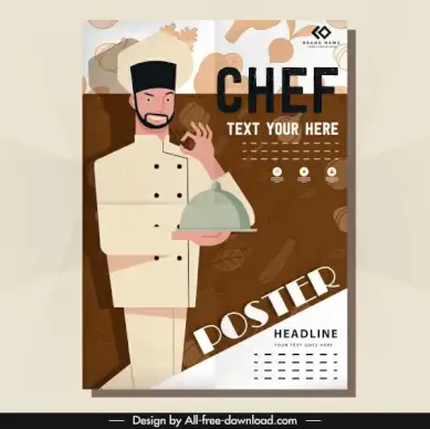 restaurant poster chef icon blurred vegetables sketch