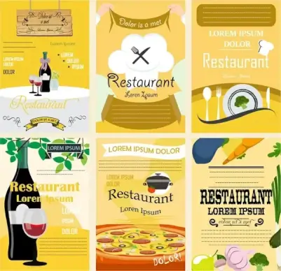 restaurant poster sets design with various colored styles