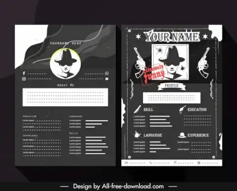resume template cowboy theme dark black white