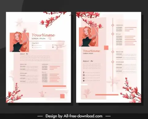 resume template girl floral branch decor classical design