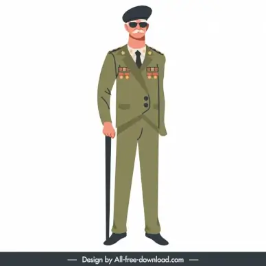 retired warrior icon man leaning against stick sketch