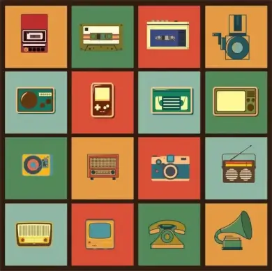 retro equipment sets isolated on flat design