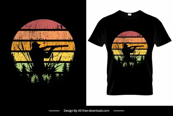 retro hunting tshirt template silhouette hunter isolation sketch