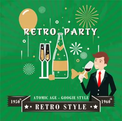 retro party poster design on bright fireworks background