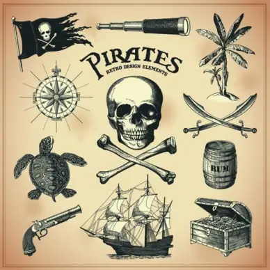 retro pirates elements vector design