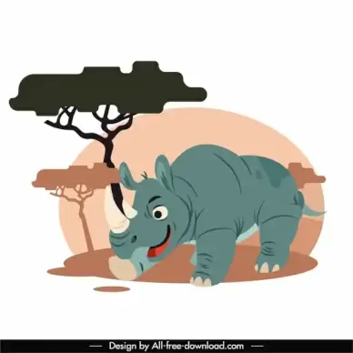 rhino animal painting colored cartoon sketch