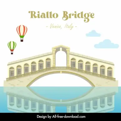 rialto bridge landmark advertising poster flat symmetric reflection sketch