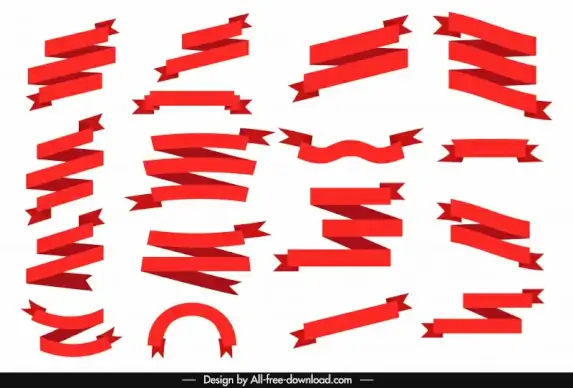 ribbon banner sets dynamic 3d shapes red