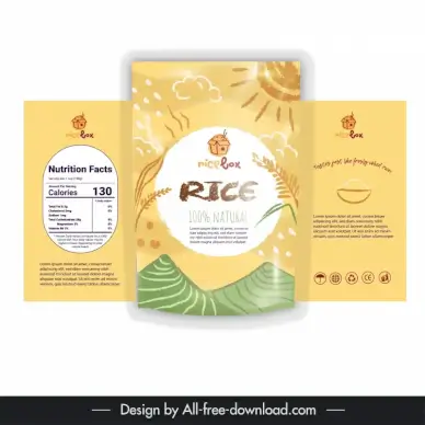 rice packaging bag template elegant handdrawn classic