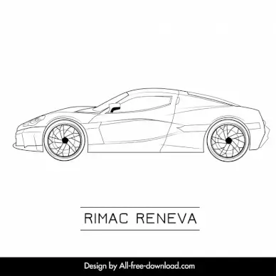 rimac reneva car model icon flat black white handdrawn side view outline