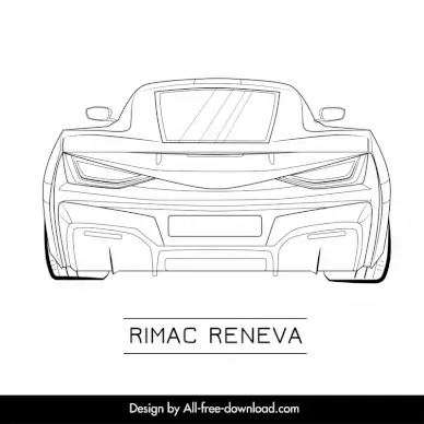 rimac reneva car model icon flat symmetric black white back view outline