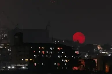 rising red moon