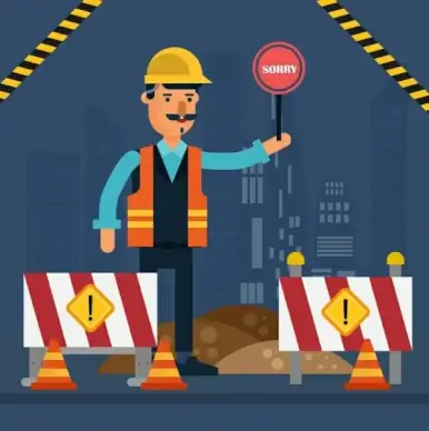 road construction drawing engineer signboard icons cartoon design