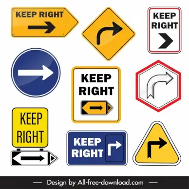 road goes right sign board templates flat modern geometric shapes arrows sketch