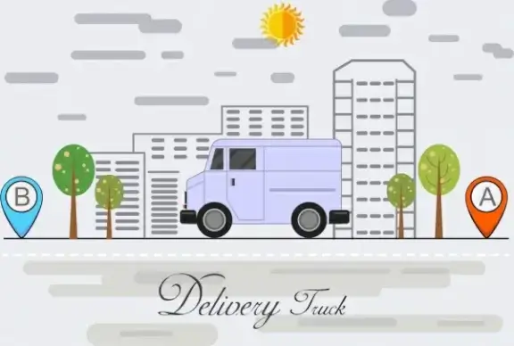 road logistic background city sketch truck icons decor