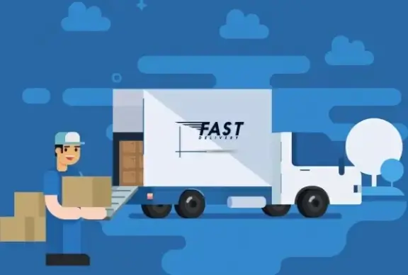road logistic banner truck male shipper icons