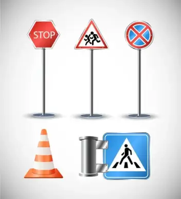 road traffic symbol icons illustration with colored style