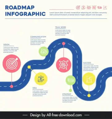 roadmap infographic template flat curved road ui circles