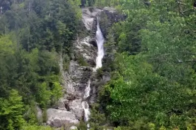 roaring brook falls from afar in the adirondack mountains new york