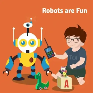 robot advertisement boy toy icons cartoon design