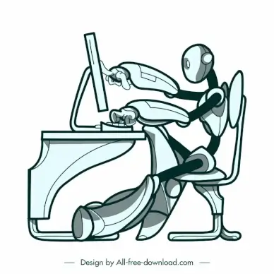 robot designer icon modern cartoon sketch