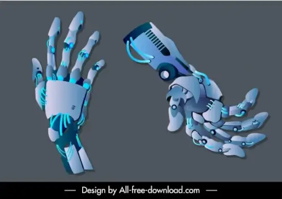 robot hands icons modern 3d sketch