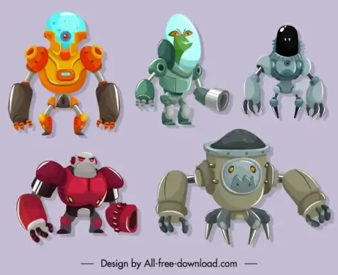 robot icons modern design cartoon sketch