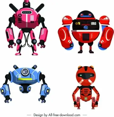 robot model icons colorful modern shapes