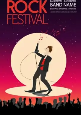 rock festival poster male singer icon audience silhouette