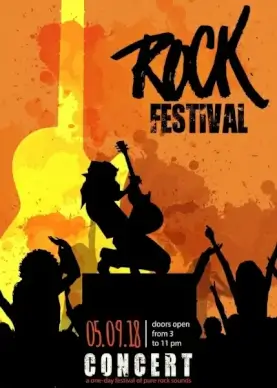 rock festival poster silhouette icons grunge decor
