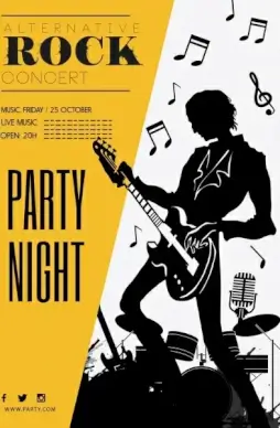 rock party banner guitarist icons silhouette design