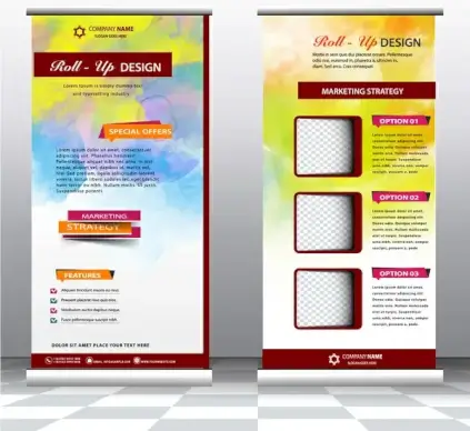 roll up banner design with water color background